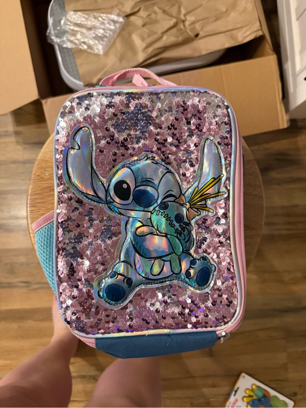 Disney Pink Sequin Lunch Bag with Holographic Blue Character